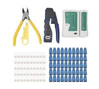 Network Cable Tester RJ45 Crimper Crimping Tool Kit with Pass Through Connectors Wire Cutter Stripper for Various Cables
