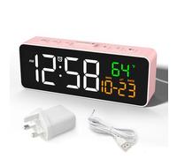 Netzu Digital Alarm Clocks for Living Room, Small Alarm Clock with Temperature, Calendar, 4 Dimmer, 3 Volumes, Loud Digital Clock Mains Powered, Plug-in Alarm Clock Beside for Kids Adults