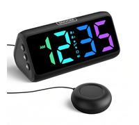 Netzu Loud Alarm Clock for Heavy Sleepers, Vibrating Alarm Clock with Bed Shaker, RGB Led Display, Dual Alarm, 5 Dimmers, 4 Volumes, Bedside Clocks for Hearing Impaired Elderly Teens (Black)