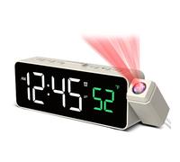 Netzu Projection Alarm Clocks for Bedrooms, Digital Clock with Temperature, 180° Projector, 4-level Brightness, 3-level Volume, Snooze, 12/24H, Plug In Alarm Clock Bedside Projector on Ceiling Wall