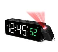 Netzu Projection Alarm Clocks for Bedrooms, Digital Clock with Temperature, 180° Projector, 4-level Brightness, 3-level Volume, Snooze, 12/24H, Plug In Alarm Clock Bedside Projector on Ceiling Wall