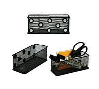Neudeco Magnetic Locker Organizer and Accessories，Wire Mesh Magnetic Storage Basket ,Magnetic Holder for Dry Erase Markers,Strong Magnet Pen Holder for Fridge School,Pack 3 (Black)