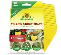 Neudorff Yellow Sticky Traps Fungus Gnats - Non-Toxic Fruit Fly Traps Indoor for Houseplants - Highly Effective, Water-Resistant & Heatproof Sticky Fly Papers for Plant Pots