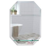 Neue Design Mood® Premium Octagonal Bathroom Mirror with Shelf, Wall Mounted Bevelled Frameless Mirrors, Toilet Bedroom Hallway (60cm x 45cm)