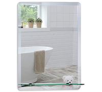 Neue Design Mood® Premium Rectangular Bathroom Mirror with Shelf, Anti-Rust Wall Mounted Bevelled Frameless Mirrors, Toilet Bedroom Hallway, (60cm x 45cm)