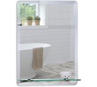 Neue Design Mood® Premium Rectangular Bathroom Mirror with Shelf, Wall Mounted Bevelled Frameless Mirrors, Toilet Bedroom Hallway, (70cm x 50cm)