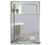 Neue Design Mood® Premium Rectangular Bathroom Mirror with Shelf, Wall Mounted Bevelled Frameless Mirrors, Double Layer of Glass, Toilet Bedroom Hallway, (60cm x 43cm)