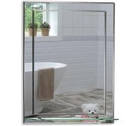 Neue Design Mood® Premium Rectangular Bathroom Mirror with Shelf, Wall Mounted Bevelled Frameless Mirrors, Double Layer of Glass, Toilet Bedroom Hallway, (70cm x 50cm)