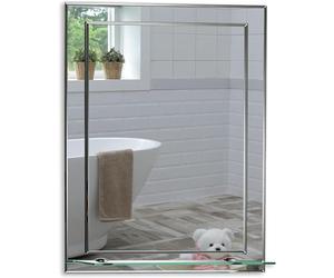 Neue Design Mood® Premium Rectangular Bathroom Mirror with Shelf, Wall Mounted Bevelled Frameless Mirrors, Double Layer of Glass, Toilet Bedroom Hallway, (50cm x 40cm)