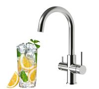Neues Wasser Group Urban INOX 360° Rotating Kitchen Sink Faucet, 304 Stainless Steel Tap, Brushed 4 Way Reverse Osmosis Water Filter System, Ceramic Cartridge, C-Spout