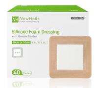 NeuHeils Silicone Foam Dressing with Soft Edge 4 x 4 Inch 40 Pack High Absorbency Waterproof Wound Bandage for Bed Wounds, Leg Ulcers and Surgical Wounds