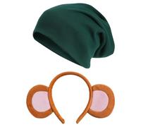 Neujiwo Mouse Costume Accessories for Adult Monkey Ears Headband with Beanie Hat Headwear Party Dress up, Headband+green Hat, One Size