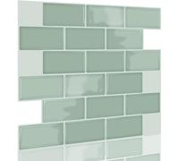 Neukids 10pcs 3D Sage Green Tile Stickers, 3D Thickened Self Adhesive Wall Tiles, Peel and Stick Kitchen Splashback Decals, Tile Transfer for Kitchen Bathroom Toilet Laundry RV Wall Backsplash