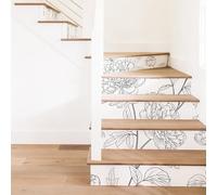 Neukids 15Pcs 100x18cm White Stair Sticker Line Drawing Peony Pattern, Self Adhesive Stair Riser Decals, Kitchen Bedroom Tile Sticker, Stair Fireplace Furniture Decoration
