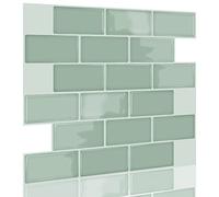Neukids 15pcs 3D Sage Green Tile Stickers, 3D Thickened Self Adhesive Wall Tiles, Peel and Stick Kitchen Splashback Decals, Tile Transfer for Kitchen Bathroom Toilet Laundry RV Wall Backsplash