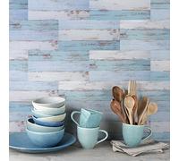 Neukids 24pcs Blue and Turquoise Wood Grain Tile Stickers, Self-Adhesive Tile Sticker Green Sticky Back Backsplash, Tile Decals for Kitchen Bathroom Living Room Toilet Laundry RV, 30cmX15cm