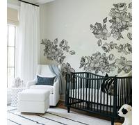 Neukids 3pcs 38×120cm Large Vintage Floral Wall Decals,Peel and Stick Wall Stickers,Self-Adhesive Wallpaper Sticker Living Room Bedroom Tv Background Wall Decor,Black Line Drawing Peony