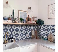 Neukids 50PCS Dark Blue Tile Stickers Textured Kitchen Peel and Stick, Navy Blue Geometric Pattern Kitchen Bathroom Tile Stickers, Wall Bathroom Toilet Laundry, RV, Fireplace Backsplash