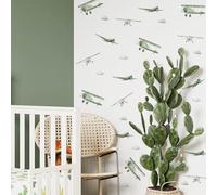 Neukids 80pcs Green Planes Clouds Boy Wall Stickers, Wall Decal for Kids Bedrooms Classroom, Removable Children's Nursery Stickers Walls Boy Baby Toddler Room Decor
