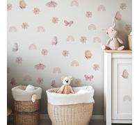 Neukids Boho Watercolor Pink Daisies Children's Wall Stickers, Butterflies and Rainbow Wall Decals Nursery Stickers for Kids Bedrooms Livingroom Kindergarten Window Wall Decor