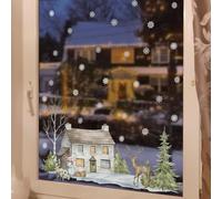 Neukids Christmas Decorations Large Window Stickers hut and Deer, Snowflakes Decoration Window Stickers Christmas Scene, Winter Window Glass Mirror car Christmas Decorations