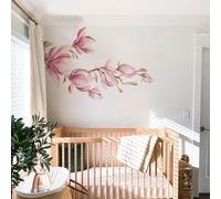 Neukids Fabric Floral Wall Stickers, Pink Magnolia Flower Stickers, Pink Wall Art, Wall Mural for bedrooms Girls' Room Living Room Office Wall Decor