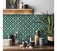 Neukids Gray and Green Tile Stickers Textured Kitchen Peel and Stick, Gray and Green Flowers Pattern Kitchen Bathroom Tile Stickers, Wall Bathroom Toilet Laundry, RV, Fireplace Backsplash 30PCS