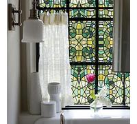 Neukids stain glass window film self adhesive, window film pattern Double sided green mosaic, bedroom living room kitchen bathroom offices glass decoration 30x300cm