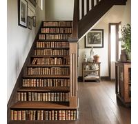 Neukids Vintage Black Stair Sticker Walnut Wood Grain Bookshelves Pattern, Self Adhesive Stair Riser Decals, Kitchen Bedroom Tile Sticker, Stair Fireplace Furniture Decoration 14Pcs 100x18cm