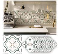 Neukids White and Sage Green Tile Stickers, Fireplace Tile Stickers Transfer Kitchen, Peel and Stick backsplash Tiles, Wall Bathroom Toilet Laundry, RV, Panels Fireplace Cooker splashback 12PCS