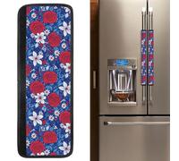 NeuKim Patriotic Floral Leaf Plants Red White Blue Refrigerator Handle Covers Set of 2 Neoprene Fridge Door Protectors Washable Wraps for Oven Dishwasher Independence Day Decor 15.7x5.5in