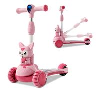 Neuleb 3 Wheel Kick Scooter for Kids Ages 3-10, Light Up Flashing Wheels, Toddler Scooter with Adjustable Handlebar, Anti-Slip Wide Deck & Lean-to-Steer, Outdoor Ride On Toy for Boys Girls, Pink