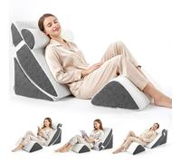 Neulriscn Bed Wedge Pillow, 4Pcs Memory Foam Triangle Pillow with Headrest & Leg Elevation for Acid Reflux, Adjustable Wedge Pillow Cushion for Sitting Up in Bed, Back Support for Sleeping Upright
