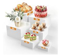 Neulriscn Buffet Risers, 6 Pcs Acrylic Display Stands for Food, Catering, Dessert, Cake, White Display Boxes Cube Nesting Risers with Hollow Bottoms for Jewelry, Collectibles, 3/4/5/6/7/8 inches