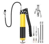 Neulriscn Grease Gun, 8000 PSI Heavy Duty Grease Gun with Lock Coupler and 3 Flexible Hoses, Manual Grease Gun Tool with Extension Rigid Pipe and Nozzles, Fit for 14oz Grease Cartridge, Bulk Loading