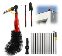 Neulriscn Gutter Cleaning Tools, 4M/13.12FT Extendable Gutter Cleaner Kit with Adjustable Angle, Gutter Brush, Shovel & Rake, Roofing Guard Cleaner with Telescopic Pole for Removing Leaves, Debris