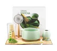 Neulriscn Matcha Set, 8 Pcs Matcha Tea Set with Ceramic Matcha Bowl and Whisk, Bamboo Scoop, Strainer, Tea Towel, Whisk Holder, Matcha Kit for Ceremony, Gift for Beginners and Enthusiasts (Green)