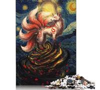 Neunschwänziger Fuchs im Sternennacht-Stil, Puzzle, 1000 Teile, für Erwachsene und Jugendliche ab 12 Jahren, Weihnachtsgeschenke, 1000 Teile (38 x 26 cm)