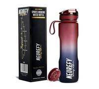 NEUREFY Sports Water Bottle 1L Red N Blue Tritan - Leak-Proof & Easy-Grip Design, BPA-Free - Motivation Bottle with Strainer - Backpack-Friendly with a Lid lock, Gym Bottle, Outdoor, Office or School
