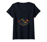 Neurodivergent & Proud: Colorful Brain Celebration V-Neck T-Shirt, Women, Black, L
