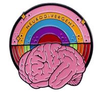 Neurodivergent Rainbow Brain Enamel Brooch Quotations Autism Pride Brooch Neurodivergent Rainbow Badge for Backpack Jewelry Accessory, Metal, no gemstone