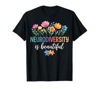 Neurodiversity is Beautiful Autism Puzzle Flowers Inclusion T-Shirt