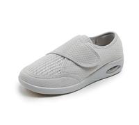 Neuropathy Women's Adjustable Strap Wide Extra Wide Orthopedic Breathable Diabetic Shoes for Elderly Swollen Pain Relief (Grey, 8 UK)