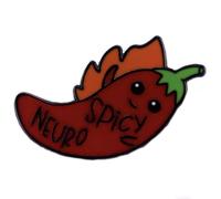 Neurospicy Neuro Spicy Sauce Hot Fiery Chili Pepper Neurodivergent ADHD Autism Autistic Cute Kawaii Smiling Face 1.25" Enamel Pin Badge