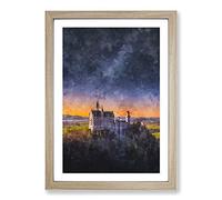 Neuschwanstein Castle at Dusk Painting Framed Print | A2 Oak Framed Wall Art | Ready to Hang | Modern Cityscape Picture | Living Room Bedroom Lounge Office