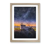 Neuschwanstein Castle At Dusk Painting Modern Framed Print | A3 Oak Framed Wall Art | Ready to Hang | Modern Cityscape Picture | Living Room Bedroom Lounge Office