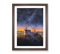 Neuschwanstein Castle At Dusk Painting Modern Framed Wall Art Print, Ready to Hang Picture for Living Room Bedroom Home Office Décor, Walnut A2 (64 x 46 cm)