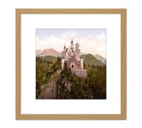 Neuschwanstein Castle Bavaria Germany Landscape Photo 8X8 Inch Square Wooden Framed Wall Art Print Picture with Mount Artery8 Light Oak One Size