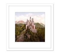 Neuschwanstein Castle Bavaria Germany Landscape Photo 8X8 Inch Square Wooden Framed Wall Art Print Picture with Mount Artery8 White One Size