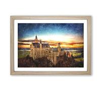 Neuschwanstein Castle Painting Framed Print | A2 Oak Framed Wall Art | Ready to Hang | Modern Cityscape Picture | Living Room Bedroom Lounge Office